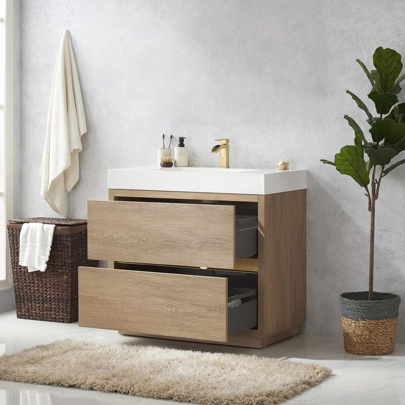 Vinnova Design Single Sink Bath Vanity with White Composite Integral Square Sink Top