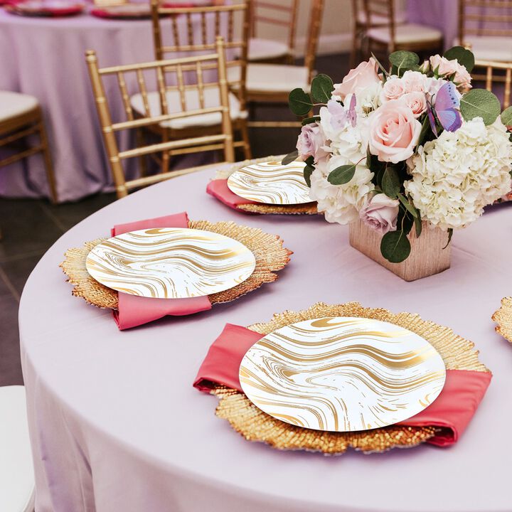 10.25" White with Gold Waves Plastic Dinner Plates (120 Plates)