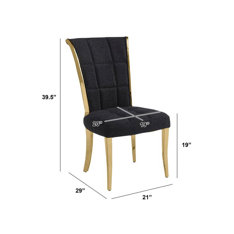 Best Quality Furniture Black Boucle Side Chairs With Gold Base (Set Of 2)