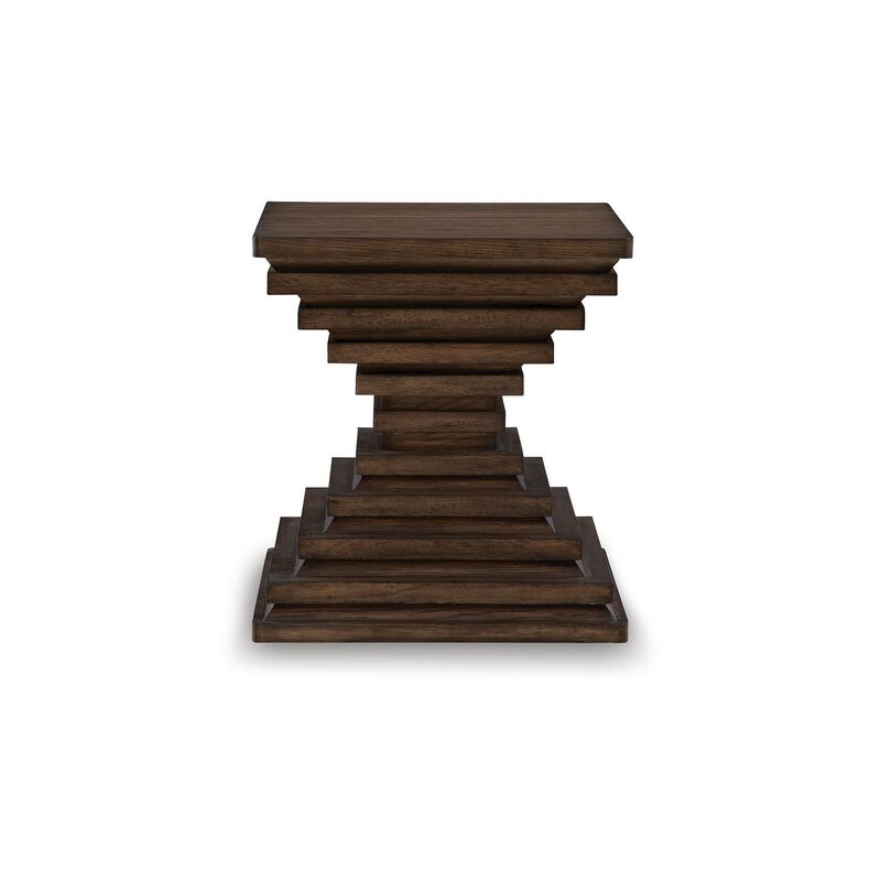 Reem Side End Table, Square Geometric Hourglass, 28 Inch Dark Brown image number 1