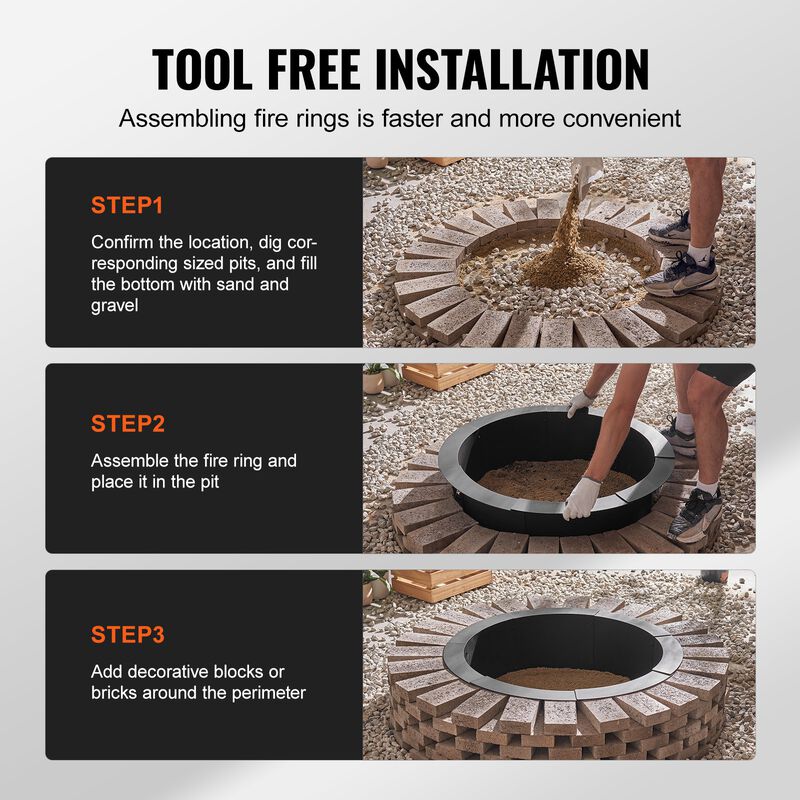 Campfire Ring – Round Outer Steel Fire Pit Liner, Ideal for DIY Firepit Builds on Patios, Lawns or Gardens