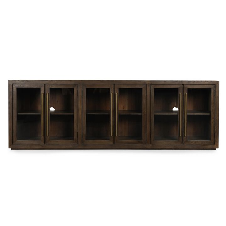 Alar Serving Buffet Cabinet Sideboard Console, 6 Doors, Brown 108 Inch - Benzara