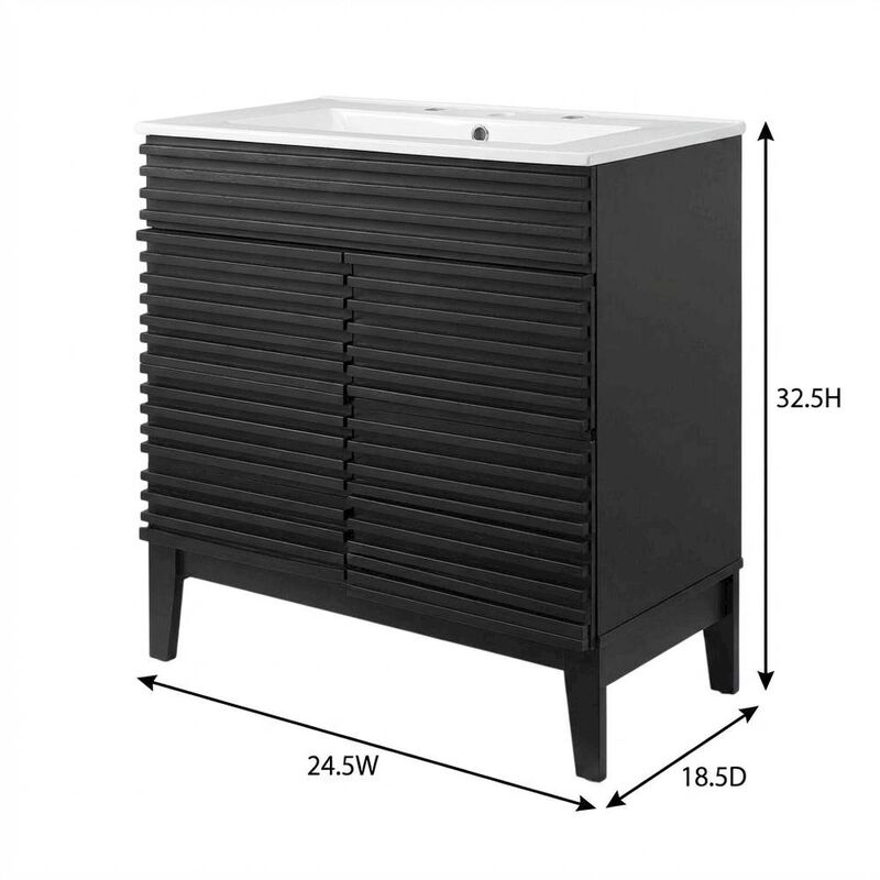 Black White 24-Inch Floor-Mount Bathroom Vanity with Ceramic Sink image number 2