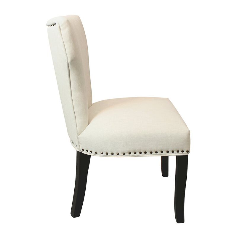 Jill Linen Fabric Side Chair Ivory with Antique Brown - Set of 2