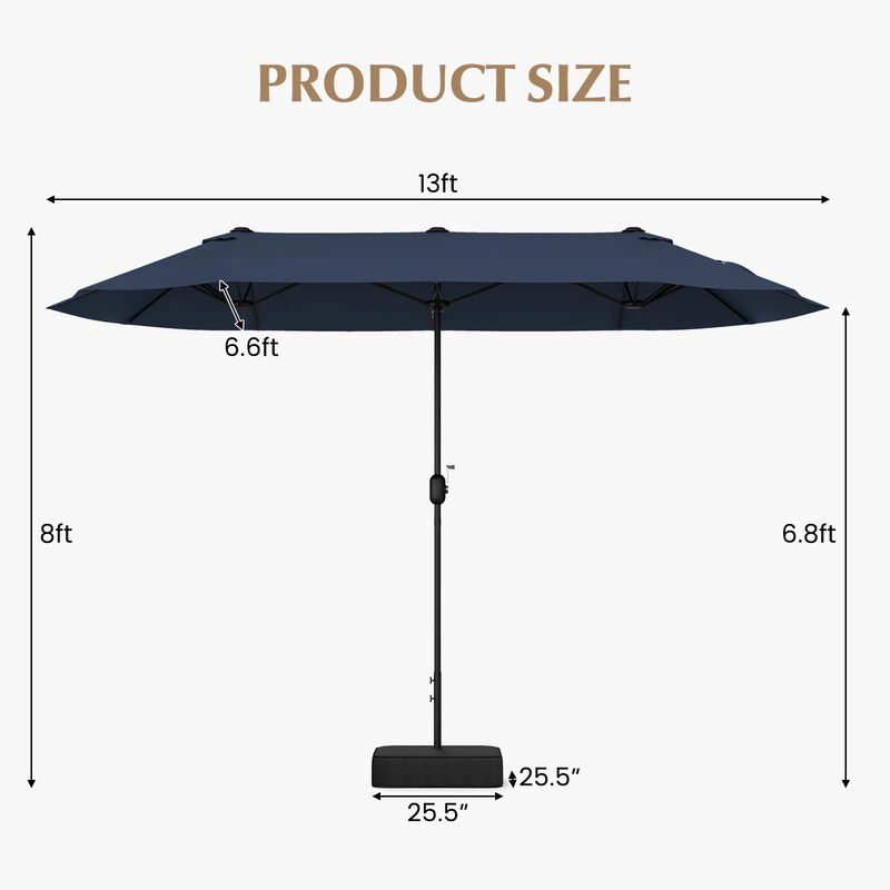 Mondawe 13 Feet Double-Sided Patio Twin Table Umbrella with Crank Handle