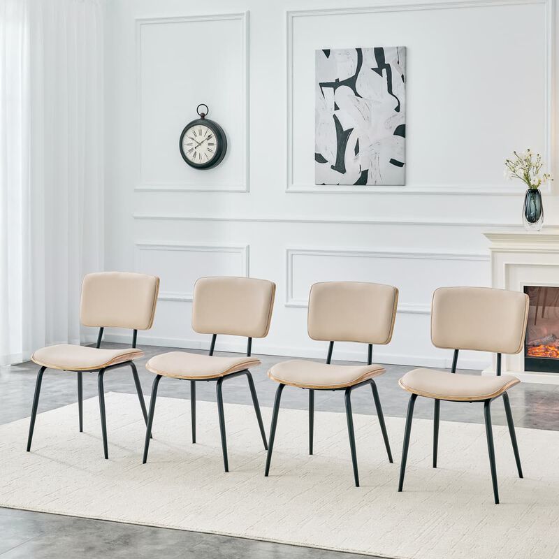 Set of 4 Dining Chairs PU Leather Dining Chairs with open back walnut veneer back Dining Chairs with metal legs leveling feet image number 3