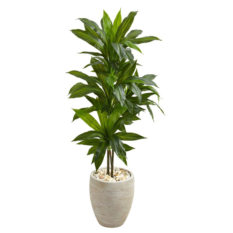 Hivvago 4" Dracaena Artificial Plant in Sand Colored Planter (Real Touch)