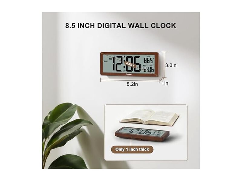 Digital Backlight Temperature Date Day Wall Clock 5 Inch Brown Battery Operated image number 1