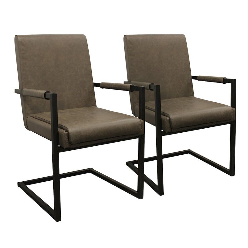 Wendy Arm Chair in Gray Leather 2-Piece Set