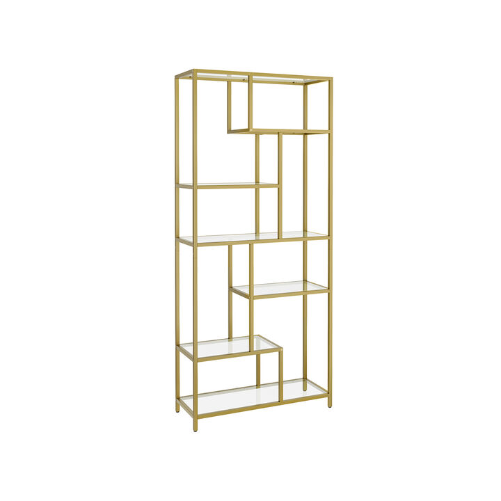 6-Tier Tall Bookshelf with Tempered Glass Shelves