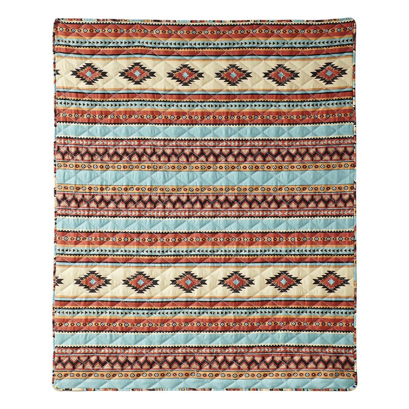 Tagus 60 Inch Throw Blanket, Natural Southwest Patterns, Machine Quilted-Benzara