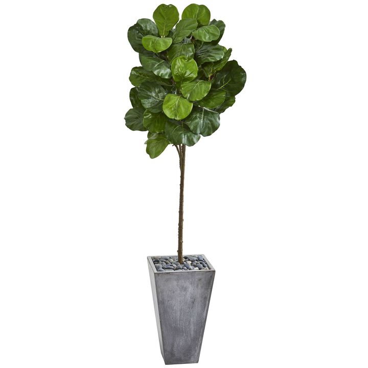 HomPlanti 75 Inches Fiddle Leaf Artificial Tree in Cement Planter