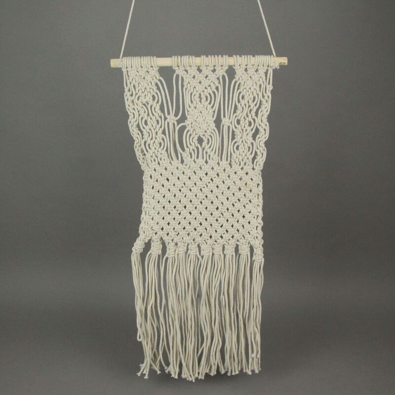 Hand Tied Macrame Bohemian Style Wall Pocket 27 Inches High Boho Decor image number 4