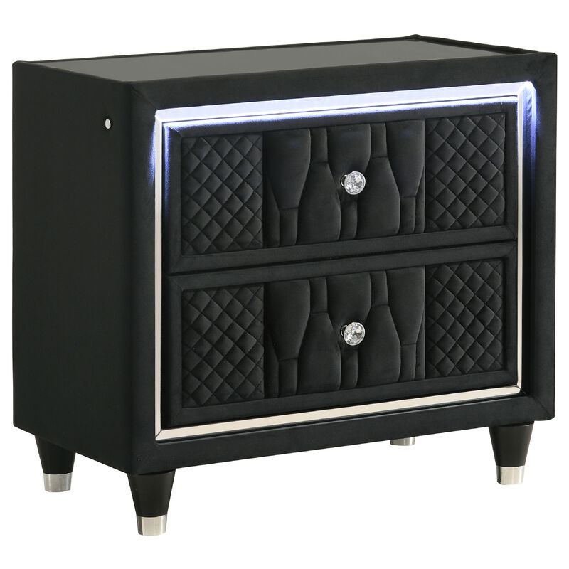 Maren Nightstand with 2 LED Drawers, USB Port, Velvet image number 2