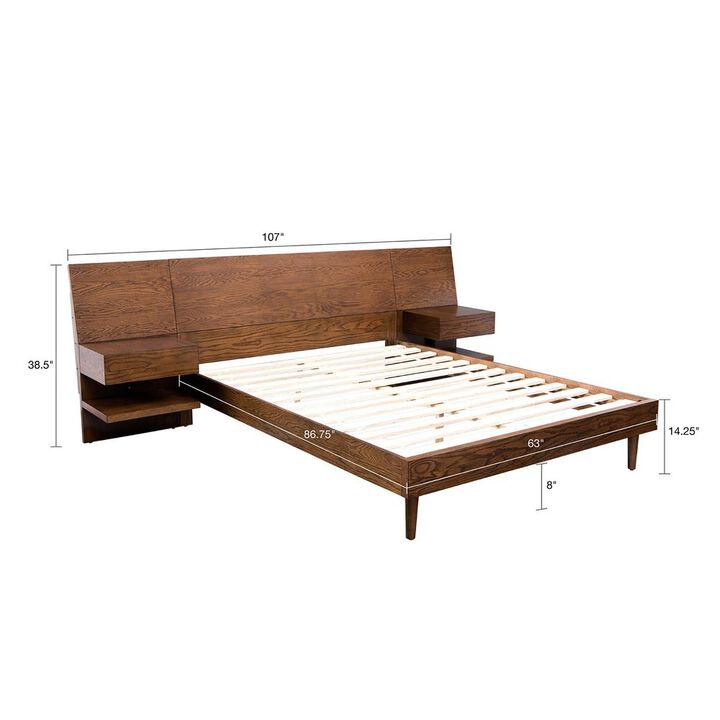 Belen Kox Bed with 2 Nightstands - Pecan, Queen Size, Belen Kox