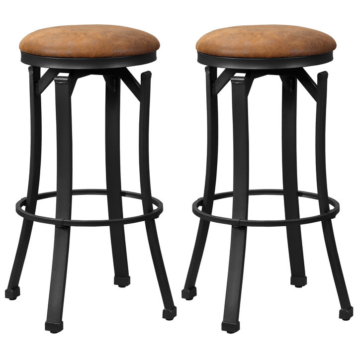 Bar Stools Set of 2 Vintage Barstools W/ Footrest for Kitchen Dining Room Brown