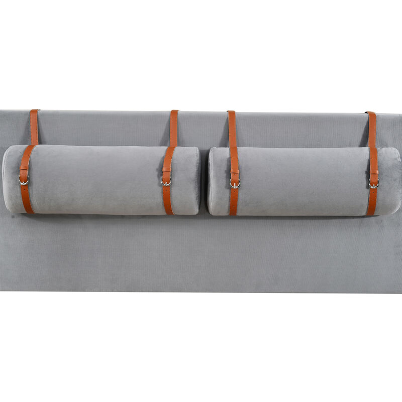 Merax Velvet Platform Bed  with Built-in Pillows