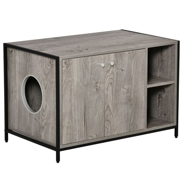 Grey Cat Washroom: Hidden Litter Box Cabinet with Storage