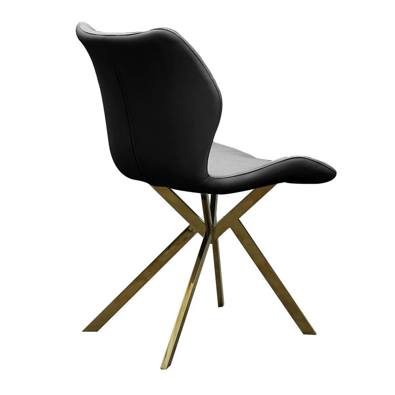 Anne 20 Inch Dining Chair, Set of 4, Vegan Faux Leather, Gold Legs, Black - Benzara