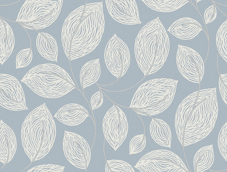 Contoured Leaves Indigo Blue Wallpaper