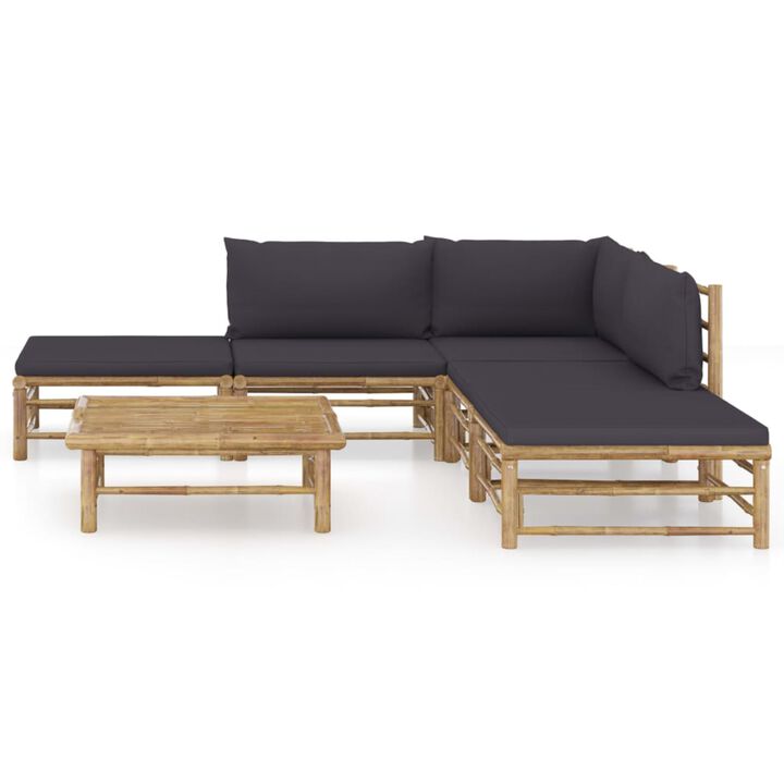 vidaXL 6 Piece Garden Lounge Set with Dark Gray Cushions Bamboo