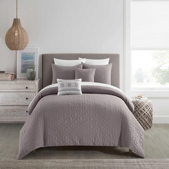 NY&C Home Davina 9 Piece Comforter Set Geometric Hexagonal Pattern Design Bed In A Bag Bedding - Sheets Pillowcases Decorative Pillows Shams Included, King, Lavender