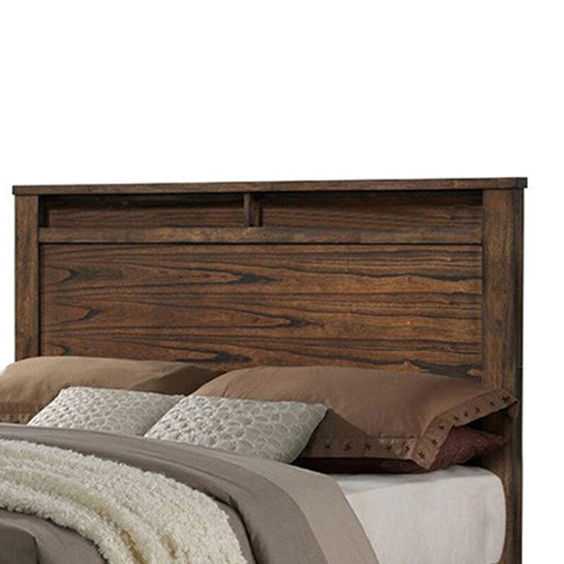 Enchanting Wooden Queen Bed With Display And Storage Drawers, Oak Finish-Benzara image number 4