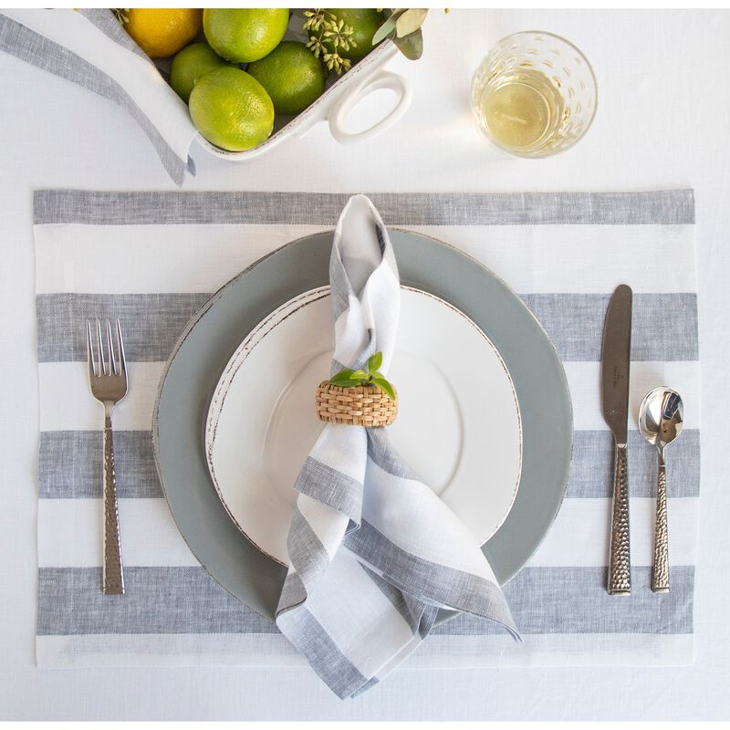 Solino Home Cabana Stripe 100% Linen Placemats &ndash; Set of 4, 14 x 19 in, Machine Washable, Holiday and Everyday Dining