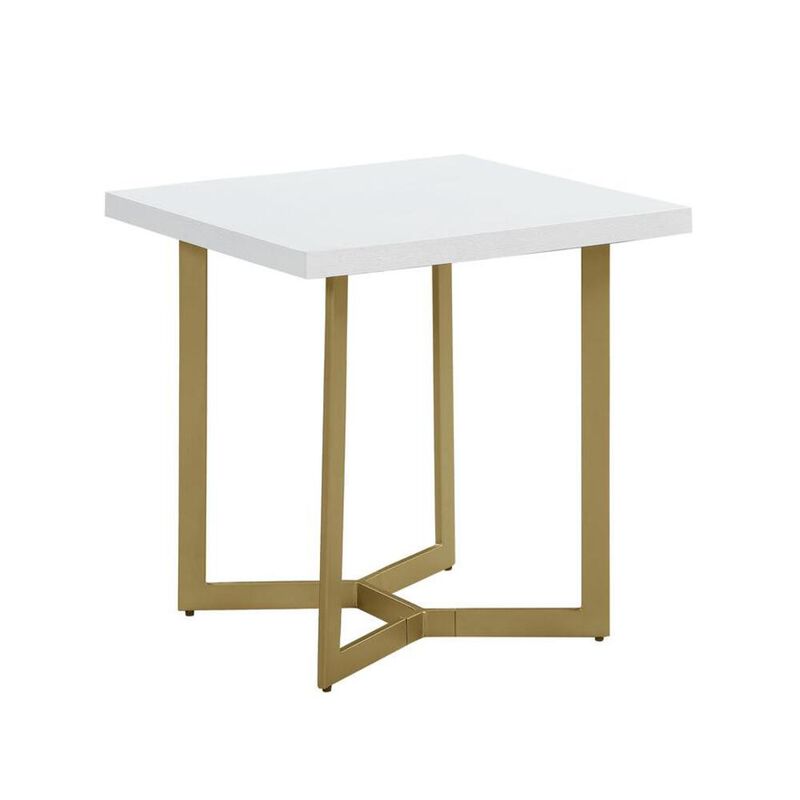 Best Quality Furniture White wood top end table w/ gold color iron legs