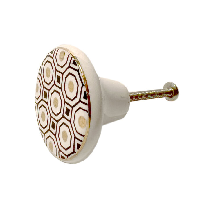 HomeRoots Set of Six Gold Silver And White Geometric Ceramic Drawer Pull Knobs