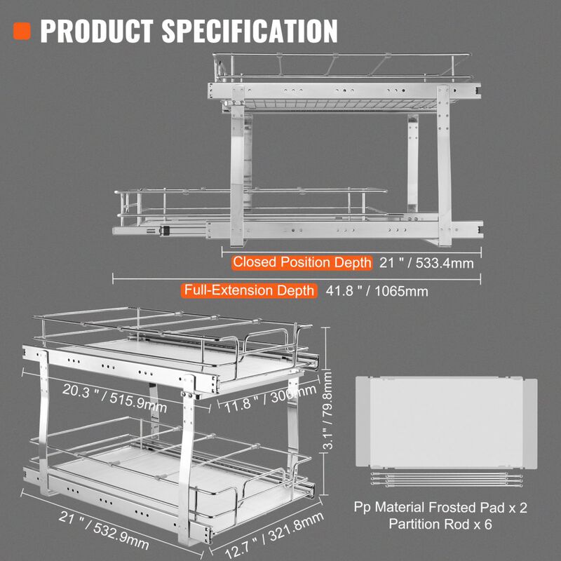 2 Tier Slide Out Cabinet Organizer Heavy Duty Steel Pantry Storage Rack image number 2