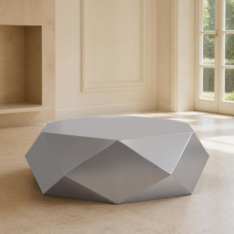 GOODSILO Modern Geometric Stainless Steel Coffee End Table, No Assembly Compact Accent Table for Living Room Bedroom Office and Balcony image number 3