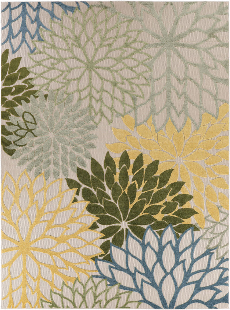 HomeRoots 12' X 15' Green Blue Yellow And Dark Green Floral Indoor Outdoor Area Rug image number 0
