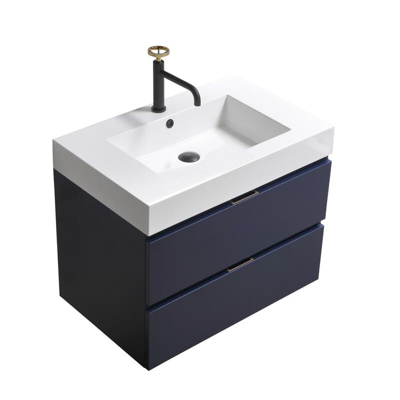 Kubebath Bliss 30 Blue Wall Mount Modern Bathroom Vanity