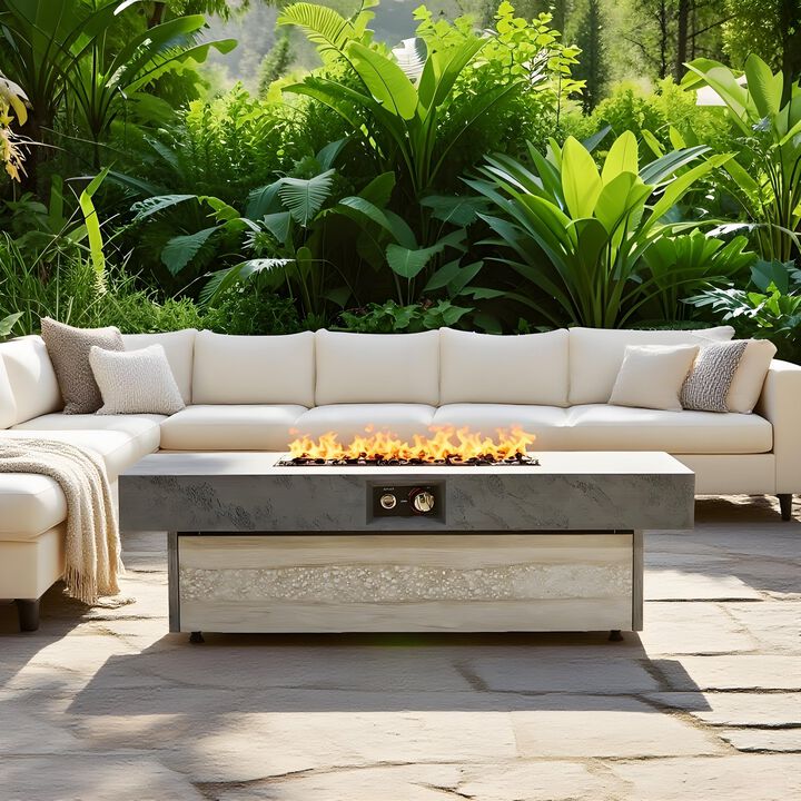 Outdoor Firepit Table, 48 x 24 Inch Rectangle Fire Pit Table, 50000 BTU Propane Fire Pits Table for Patio Set, two height options