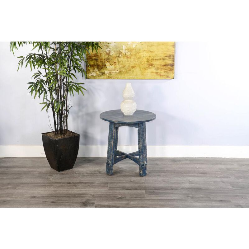 Sunny Designs Marina Farmhouse Mahogany Wood End Table in Ocean Blue