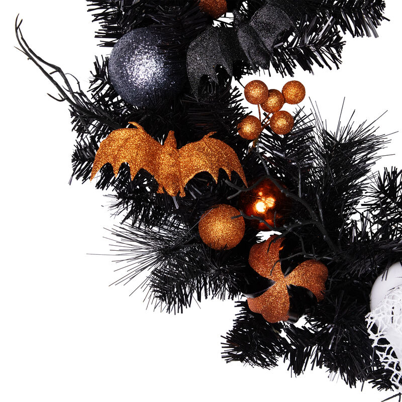 Orange Ornaments and Ghost Halloween Pine Wreath  24-Inch  Unlit image number 2