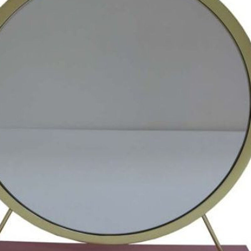 HomeRoots 19" Brass Metal Round Freestanding Ornate Framed Makeup Shaving Tabletop Mirror image number 3