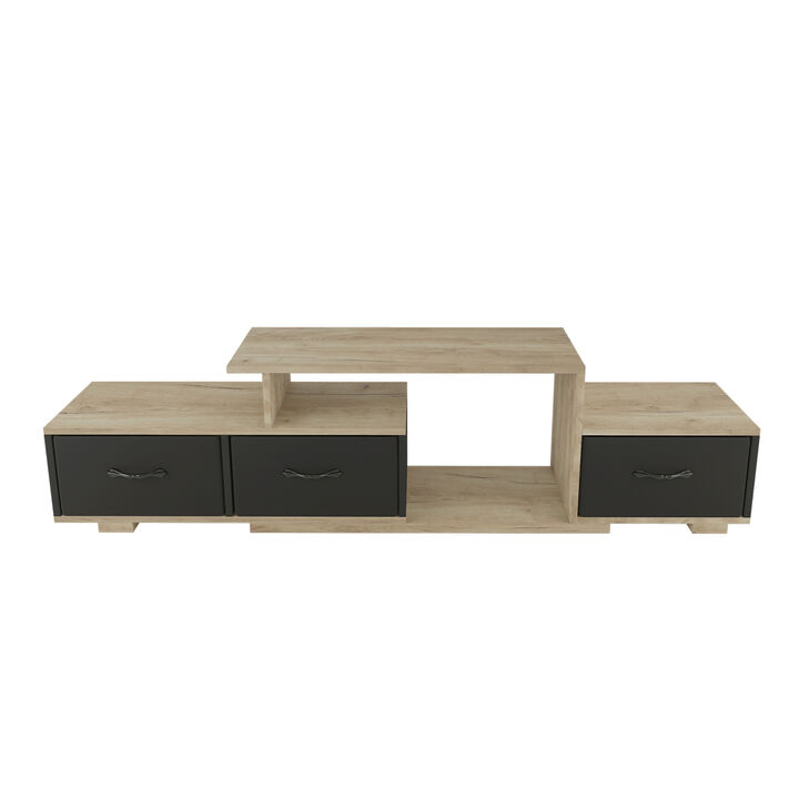 Modern TV Stand with quick assemble, wood grain and black easy open fabrics drawers for TV Cabinet, can be assembled in Lounge Room, Living Room or Bedroom, High quality furniture