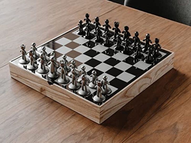 Buddy Chess Set For Kids & Adults – Modern Original Chessboard Game, Nickel & Titanium Finish