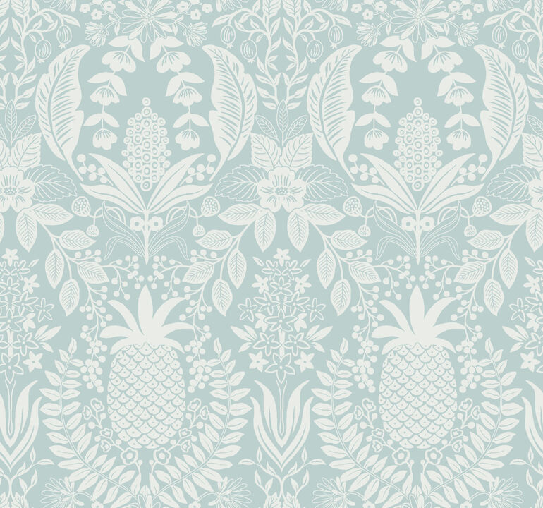 Pineapple Damask Light Blue Wallpaper