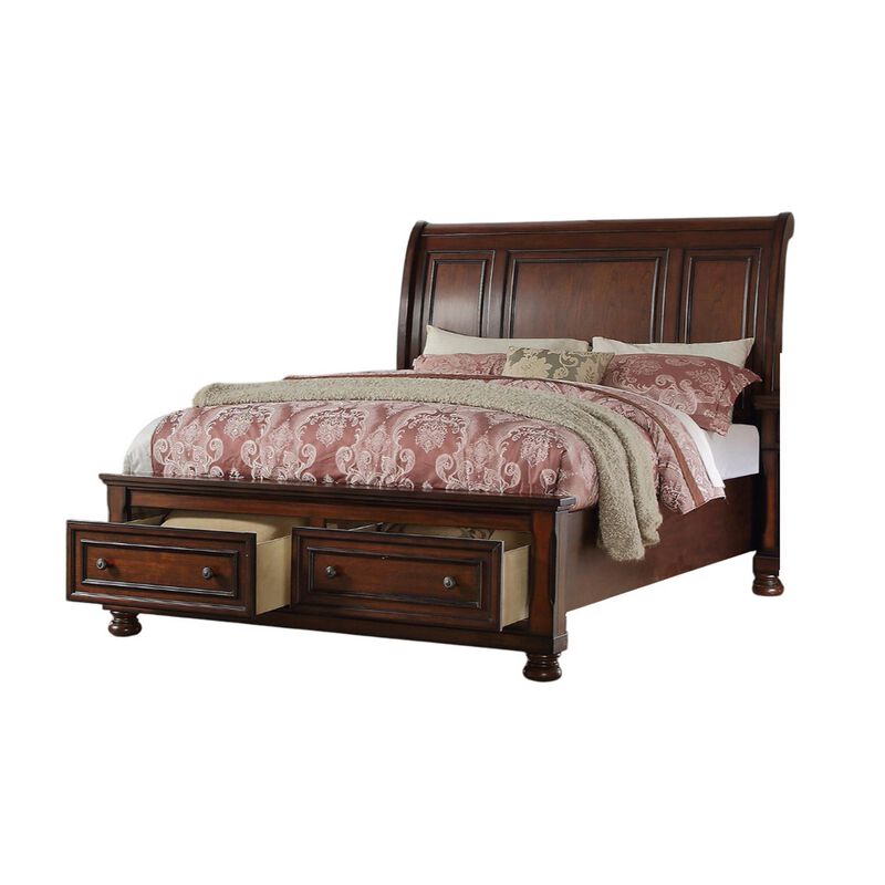 Splendid Wooden C.King Bed, Antique Cherry Finish - Benzara