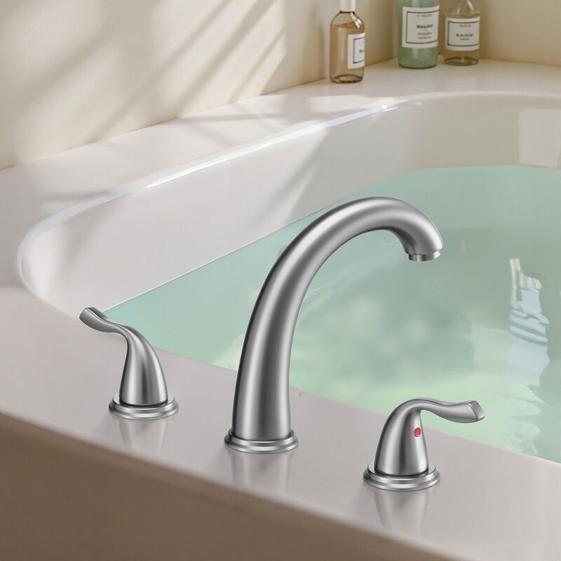 Deck Mount Roman Tub Faucet 3-Hole Waterfall Faucet with High Arc Gooseneck Spout-Brushed Nickel image number 1