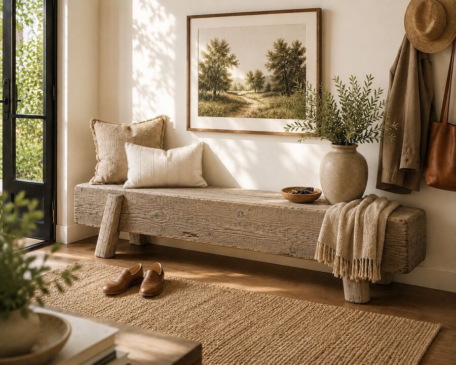 Vintage Reclaimed Wood Bench in Weathered Natural