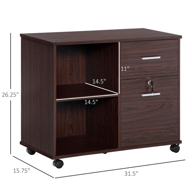 Walnut Mobile Storage: Lateral File Cabinet with Wheels & Open Shelves image number 2