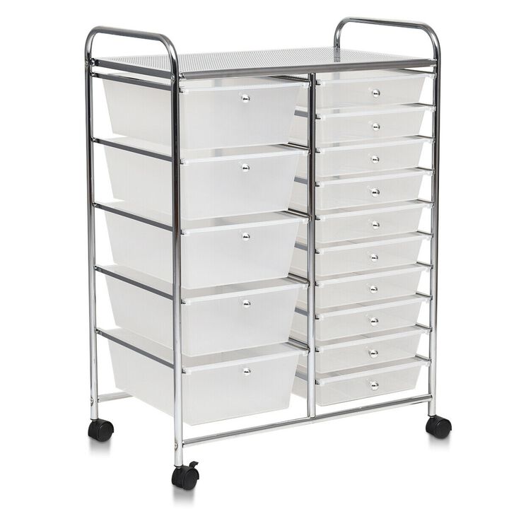 15-Drawer Utility Rolling Cart with Multi-Purpose Storage Drawers