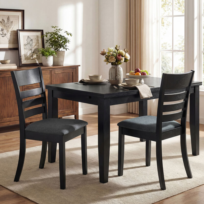 Set of 4 Upholstered Dining Chairs with Rubber Wood Frames for Kitchen-Black image number 3