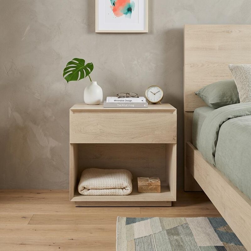 HomeRoots 24" Natural Solid Wood Ribbed Texture One Drawer Nightstand image number 1