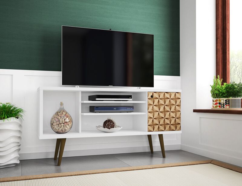 Liberty Medium TV Stand in White and Brown Pattern