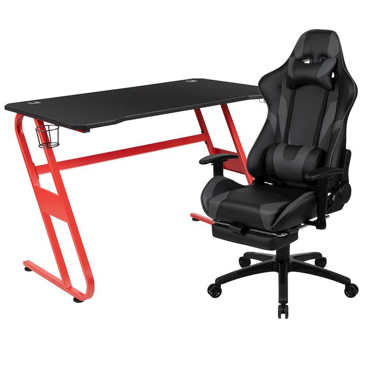 Flash Furniture Red Gaming Desk with Cup Holder/Headphone Hook & Reclining Gaming Chair